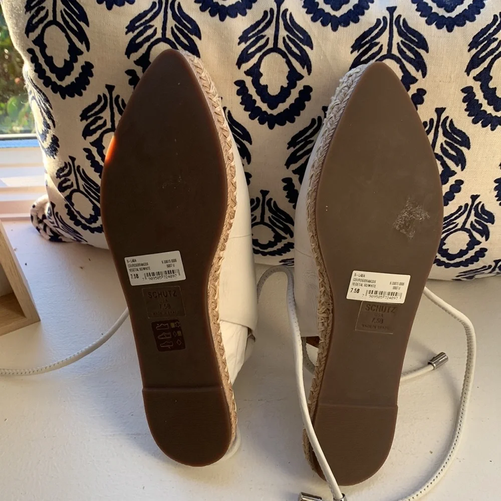 SCHUTZ White Leather Espadrille Flats with Braided Toe
